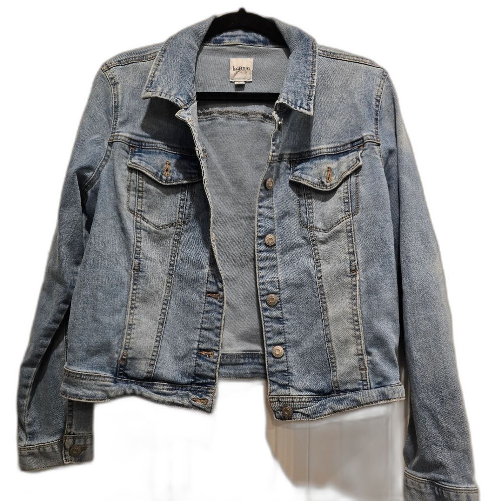 Kensie Jeans Long Sleeve Buttoned Blue Jean Jacket, Size L